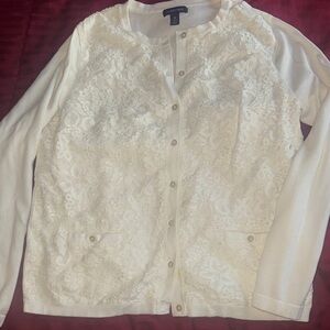 Lands' End White Lace Front Cardigan